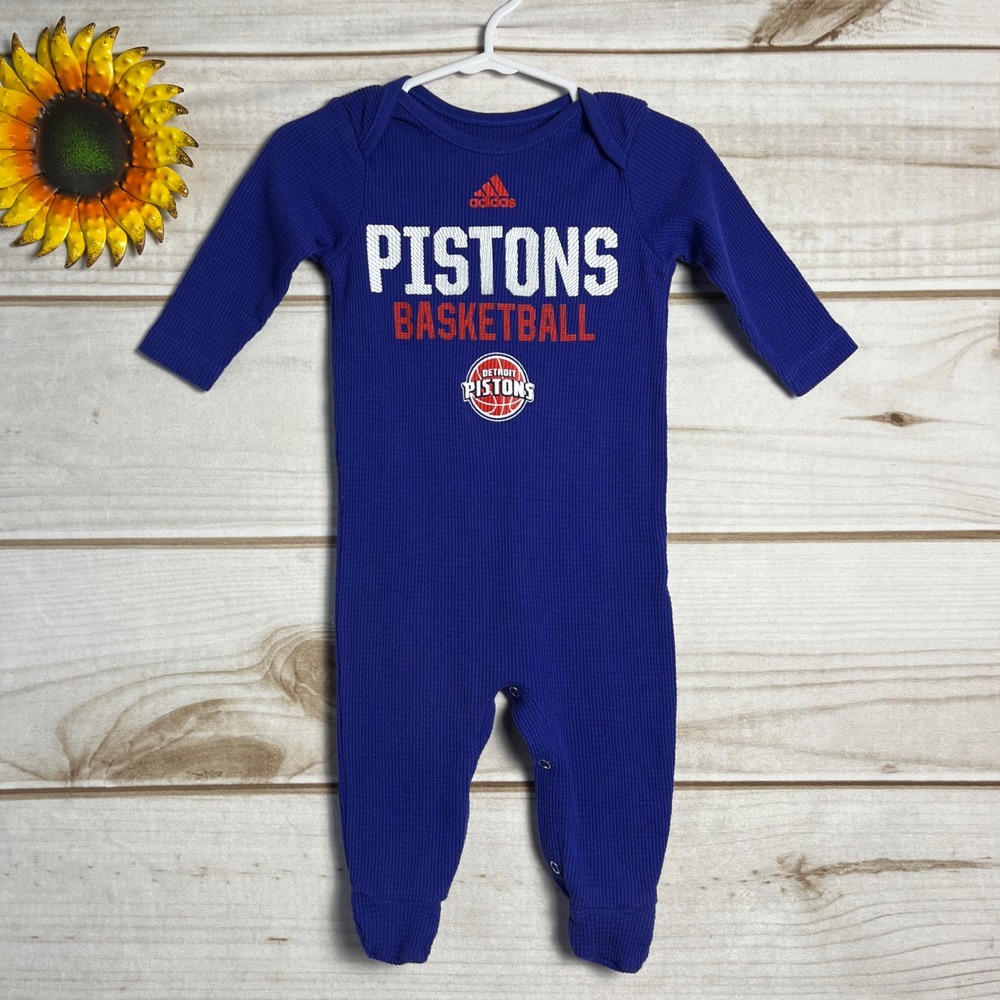 Detroit Pistons Adidas Baby Boy Girl Blue Basketball Footed Pajamas 0-3M